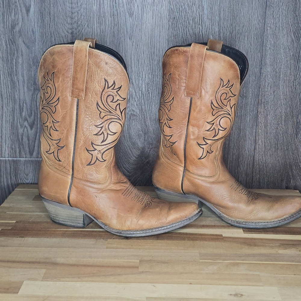 Sterling River Tan Leather Western Cowgirl Boots Women's Size 11 Made In Mexico
